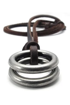

Jewelry Men's Ladies Necklace, Ring Pendant with Brown Leather Chain, Brown