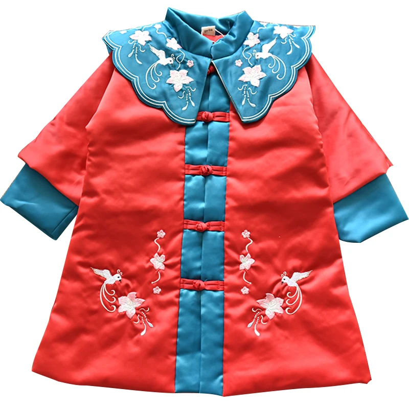 Hanfu/стеганое платье для девочек; зимнее теплое детское платье с вышивкой; детское рождественское платье; одежда принцессы на год