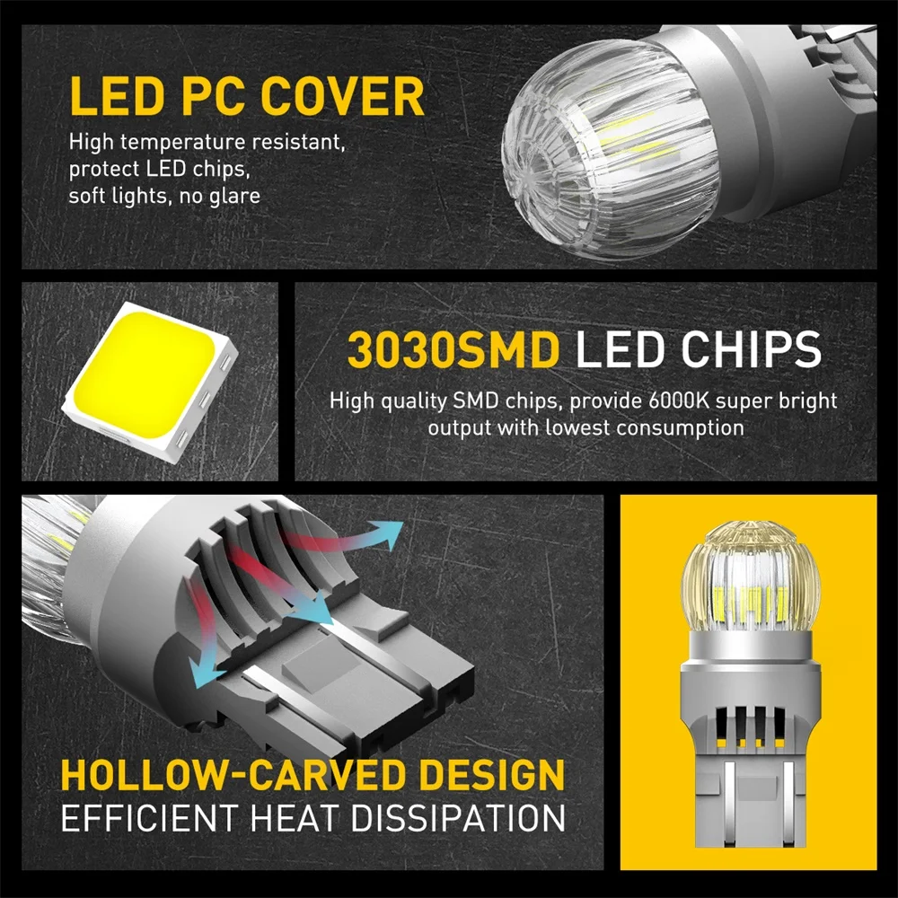 AUXITO 2Pcs T20 LED 7440 WY21W W21W LED  7443 W21/5W LED      ڵ ȣ     