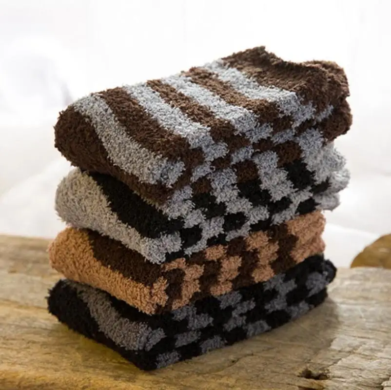 4 пар/уп. женские носки-тапочки осень-зима коралловые бархатные теплые носки для сна Женские полосатые толстые носки для сна рождественские носки подарки