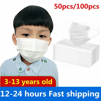 

50/100 Pcs 3 Layer Disposable Elastic Mouth Soft Breathable Soft Breathable Flu Hygiene Child Kids Face Mask 24h Fast Shipping