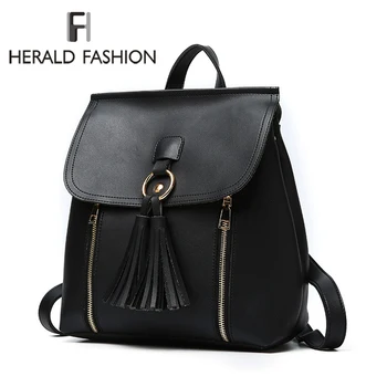 

Herald Fashion Women Backpack With Tassel Large Capacity Leather School Bag for Teenage Girl Female Shoulder Bag Bagpack mochila
