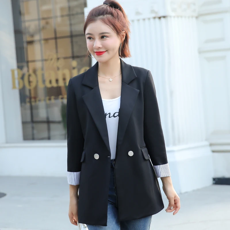 

Medium Length Sleeve Joker Chic Black Casual Large Size Blazer Suit Jacket Coat