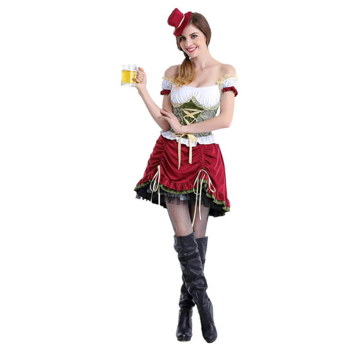 Oktoberfest Dirndl набор пива дамы традиционное платье миди для карнавала ретро, с фартуком и блузкой шарф кожа