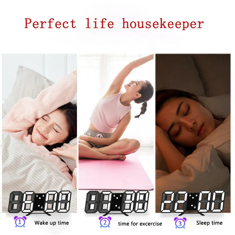 

3D Large LED Digital Wall Clock Date Time Celsius Nightlight Display Table Desktop Clocks Alarm Clock From Living Room