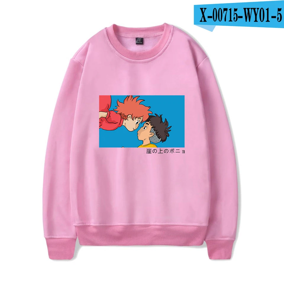 Толстовка Ponyo On The Cliff для мужчин и женщин; Повседневная Толстовка с принтом аниме; толстовки Harajuku; осенние модные теплые пуловеры с круглым вырезом - Цвет: Pink