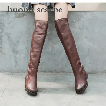

2019 autumn and winter models handmade thick non-slip thick-soled leather casual rivet straight over the knee boots