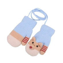 Зимние Детские теплые бархатные перчатки с милым мультяшным медведем для детей от 0 до 3 лет толстые вязаные шерстяные варежки