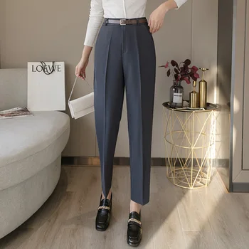 

New 2020 Spring Summer Women Casual Solid Pants High Waist Loose Formal Elegant Office Lady Ankle-length With Belt Pants