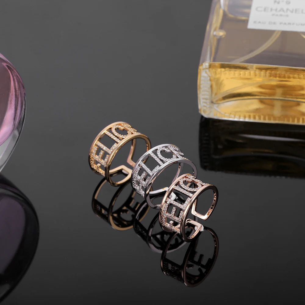 Элегантное кольцо с кубическим цирконием и надписью FELICE FOREVER, красивое кольцо в стиле панк с надписью, один размер, Женское кольцо для вечеринки, подарки, новинка