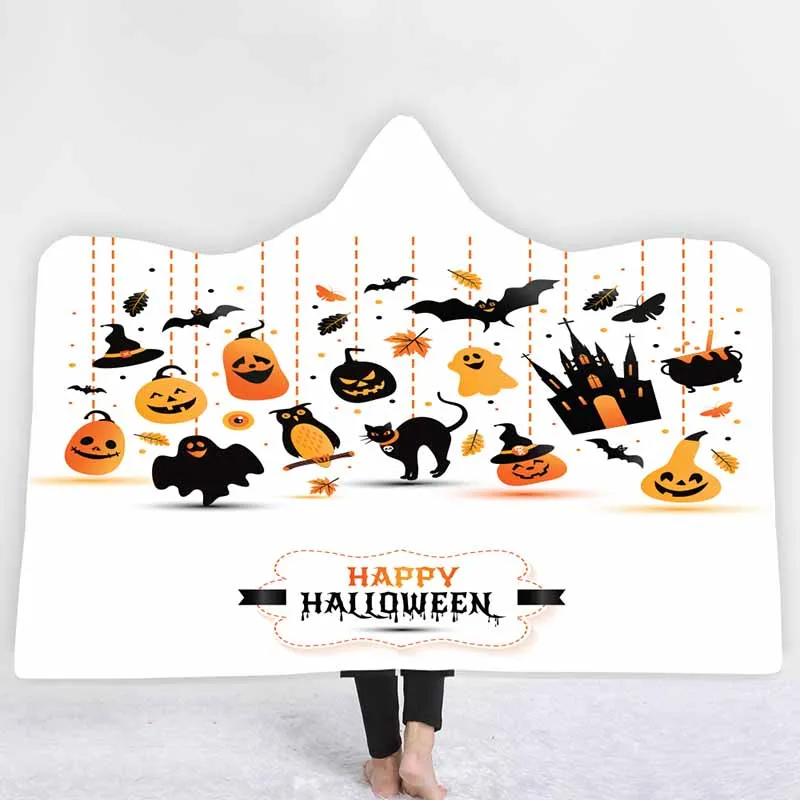 Праздничная Тыква с надписью Happy Halloween одеяло с капюшоном бархатные двойные Слои для дивана, из микрофибры Одеяло мягкие пледы Одеяло верхняя детская одежда - Цвет: COLOR 33