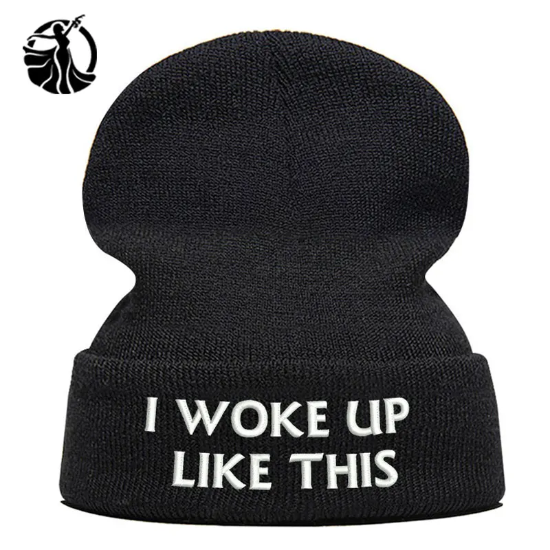 Beanie шляпа Skullie шапка, вязаная шапка-носок зима-осень вышивка в стиле панк Для мужчин Для женщин подростков уличных танцев забавные хип-хоп-«i woke up like this»