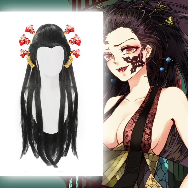 Anime Comic Demon Slayer Kimetsu no Yaiba Cosplay Wigs Daki Wig Heat Resistant Synthetic Long Black Straight Hairs | Тематическая