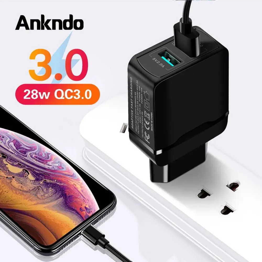 Ankndo Dual USB зарядное устройство Quick Charge 3,0 28 Вт портативное дорожное настенное зарядное устройство для мобильного телефона 2 порта QC3.0 для мобильного телефона Android