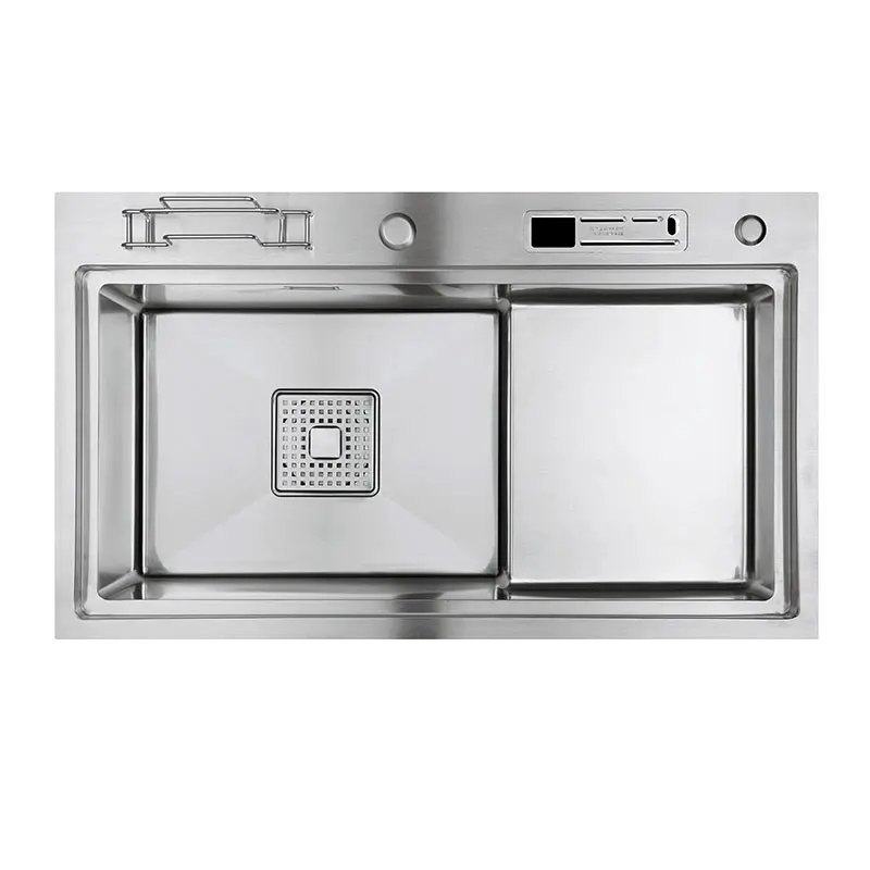 Black High and low sink kitchen sink With knife holder vegetable washing basin With cutting board stainless steel pia black