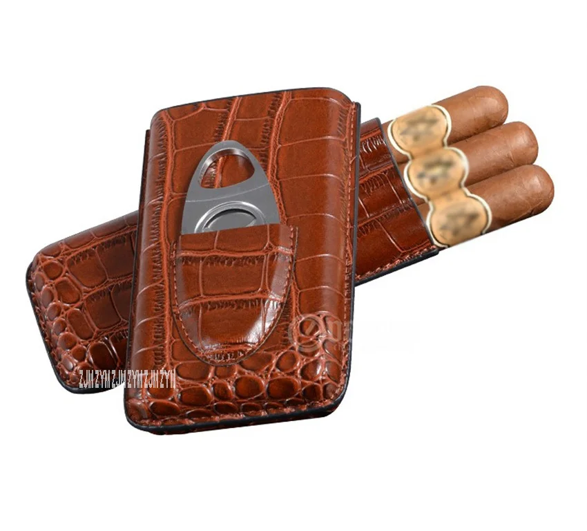 WLL-0047 рисунок аллигатора из искусственной кожи креативный три трубки чехол с Отделом для сигарет чехол Портативный Путешествия хорошая Подарочная сигара сумка Humidor Box