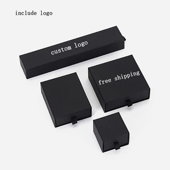 

Custom Packaging Box Ring Necklace 100pcs Custom logo Black Pull-out Bracelet Paper Box Jewelry Display Wholesale Lots Bulk