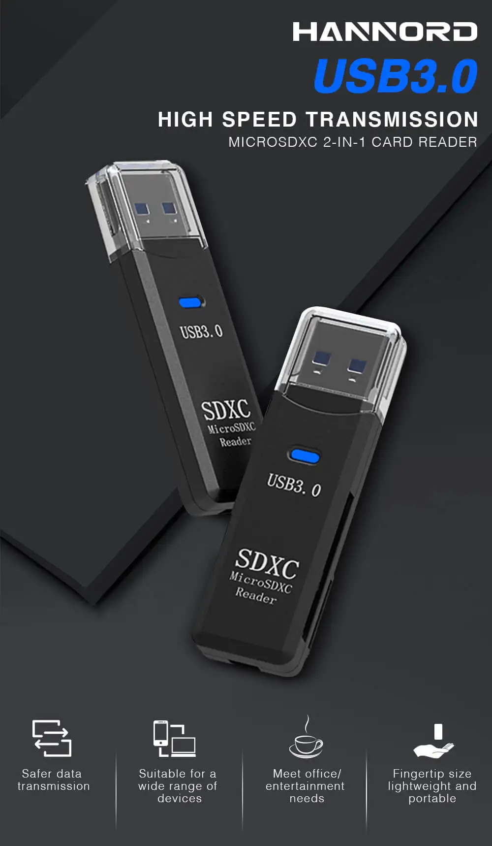 Hannord кард-ридер USB 3,0-SD Micro SD TF карта памяти адаптер для ноутбуков Аксессуары мульти смарт-кардридер высокое качество