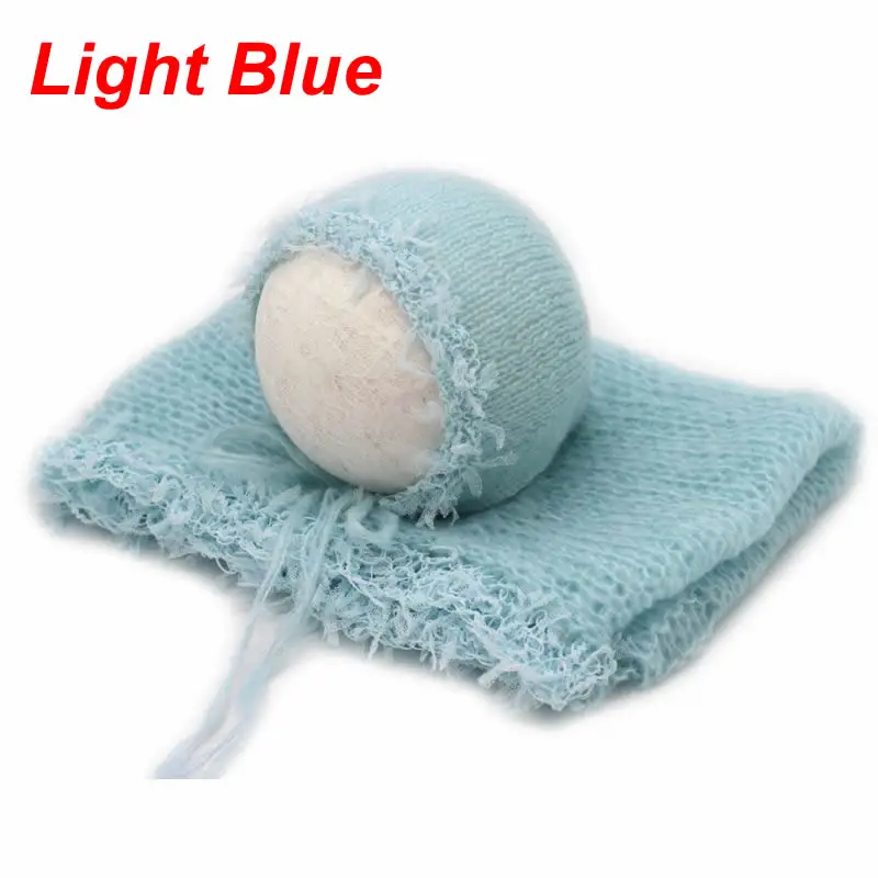 Light Blue 2 шт./компл. новорожденных Подставки для фотографий кружево Обёрточная бумага с шапкой Милая стрейч Одеяло костюм K1MA - Цвет: Light Blue