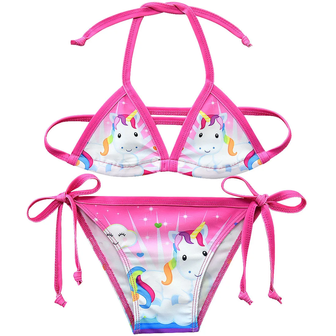 New Unicorn Girls Swimsuit Two Piece 3-12 Years Children's Swimwear Unicorn Bikini Set For Girl Swimming Beachwear G48-8073 - Цвет: G48-8076-Rose