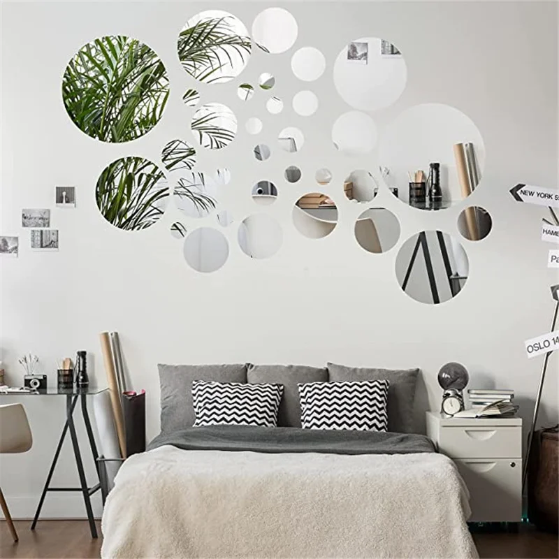 24/10PCS 3D Mirror Wall Sticker Round Love Acrylic Wall Sticker TV Background Living Room Home Bathroom Decoration Stickers