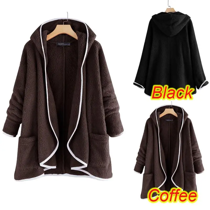 ZANZEA зимние женские пальто толстовки открытый передний кардиган флисовые меховые куртки, повседневная одежда с карманами теплые пальто с длинным рукавом
