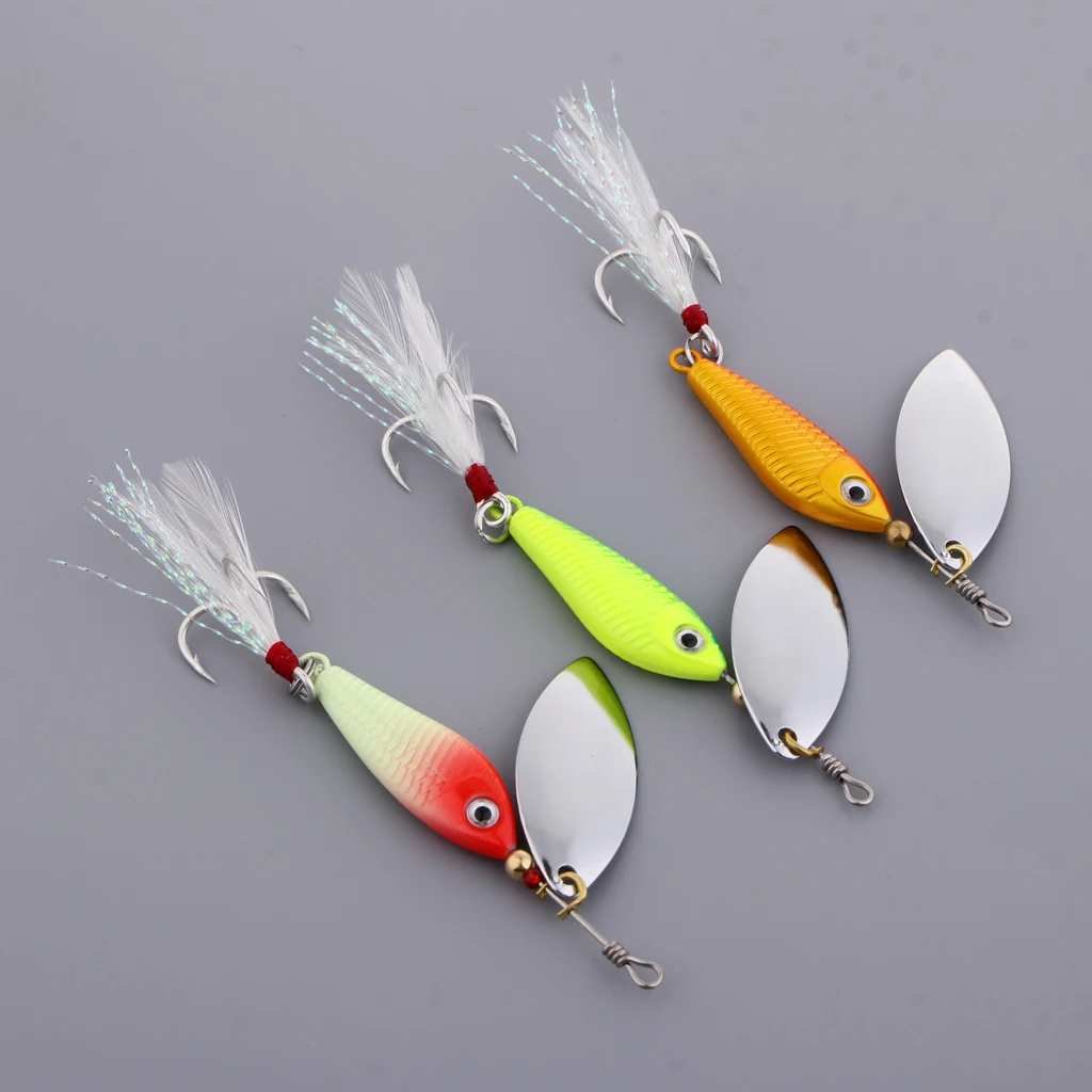 3pcs Fishing Lures Lead Spoon Fish Baits Metal Jigging Crankbaits Bass Feather Hook 8g 11g 20g Fishing Tackles