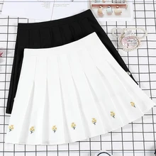Юбка в консервативном стиле с высокой талией, шикарная юбка с вышивкой, летняя Студенческая плиссированная юбка с маленькой маргариткой, Женская милая танцевальная юбка для девочек