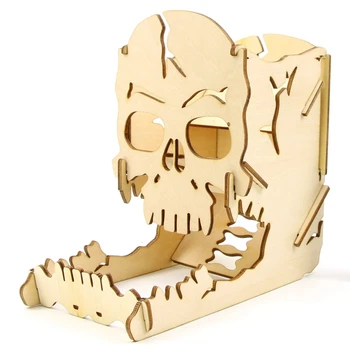

TOP!-Skull Dice Tower Wood Skull Carving Dice Easy Roller Box for RPG Board Games