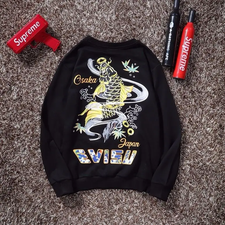 Evisu осенне-зимний мужской свитер с круглым вырезом, теплый дышащий Модный хлопковый свитер с принтом и длинными рукавами для мужчин и женщин, одежда для влюбленных