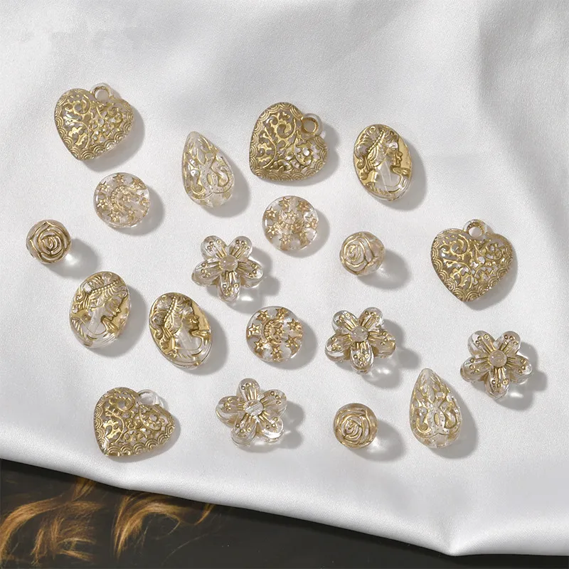 

100pcs/lot Stroke effect geometry rounds/flowers/heart/water drop shape resin Straight hole beads diy jewelry bracelet accessory