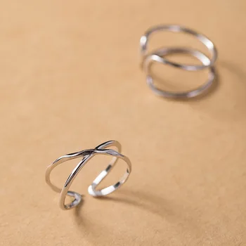 

Acecare S925 silver double line opening or geometric simple personality X-shaped cross ring adjustable unisex