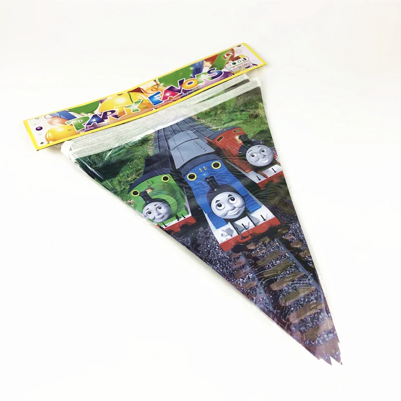 flags-12pcs Паровозик Томас и его друзья, украшения для вечеринки на день рождения, Подарочный пакет для малышей, бумажные стаканчики и тарелки, Одноразовые столовые принадлежности - Цвет: flags-12pcs