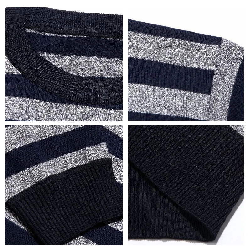 80% OFF Mens Pullover Basic Sweater O-neck Fashion Striped Cable Knit Sweater Autumn Winter Pullover Men Slim Fit Male Stripes Sweater
