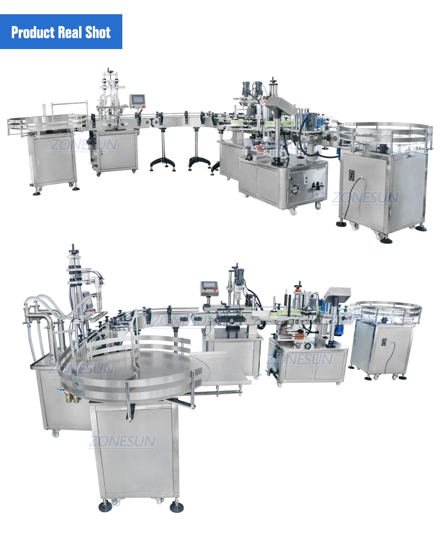 ZONESUN ZS-FAL180R4 Máquina de etiquetagem de tampa de enchimento de líquido de pistão com correia transportadora em forma de U