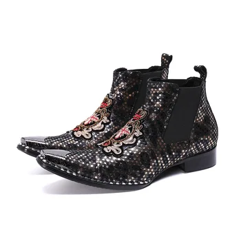 

New Men's Casual High Top Shoes Genuine Leather Martin Boots Short Boots Botas Pointed Toe Ankle Cow Leather Full Grain Leather