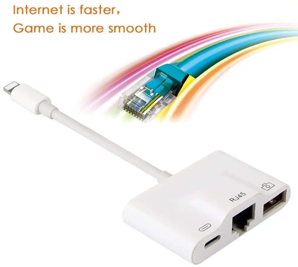 Адаптер Lightning для RJ45 Ethernet LAN проводной сети для iPhone/iPad все серии с зарядкой и USB 3 камера ридер порт