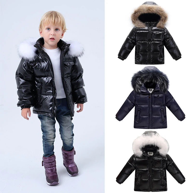 Online Niños 90% pato blanco abajo ropa de nieve cálida ropa de abrigo chaquetas de invierno abrigos 2019 nuevo bebé Parka niñas gran naturaleza piel Sudadera con capucha