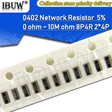 100 pces 0402*4 8p4r 2*4p smd rede resistor array 0 ohm ~ 910 ohm 1k ~ 910k 10k 100k 1m 220 330 470 47k ohms