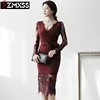 SZMXSS 2022 Korean Version Autumn New Women's Clothing V-Neck Pleated Slim Printed Pencil Dress Long-Sleeved Mini Dresses ► Photo 2/4