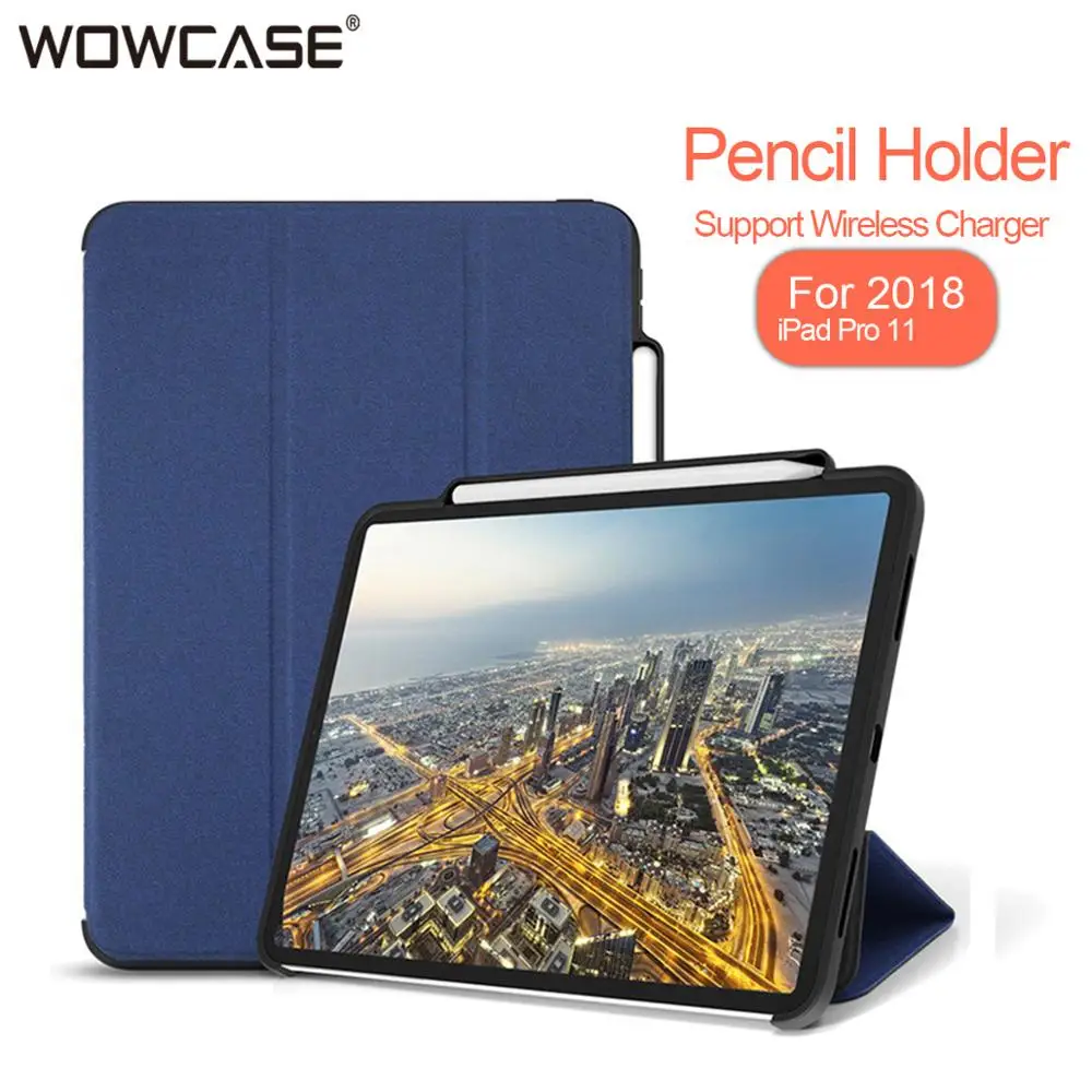 Для iPad Pro 11 Чехол Карандаш Держатель Twill PU Tri Fold Смарт Флип Чехлы 2018 Крышка A2013 A1934