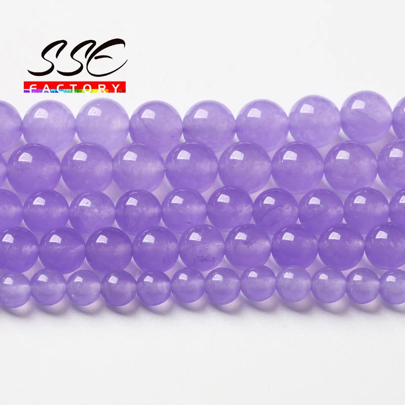 Contas de Pedra Redondas para Fazer Jóias, Jades Naturais, Roxo Lavanda, Calcedônia, Pulseiras DIY Acessórios, 4mm, 6mm, 8mm, 10mm, 12mm, 14mm