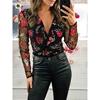 2021 Women's Chiffon Shirt Net Yarn Floral Embroidery Blouse Female Deep V-Neck Long-Sleeved Stitching Casual Women's Blouse 5