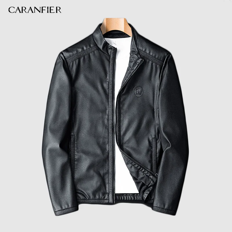 CARANFIER Для мужчин s искусственная(-ый) Куртки модное зимнее пальто мотоциклетные байкерские Искусственная кожа куртка Мужская толстый бархат пальто айкерские пиджаки - Цвет: Черный