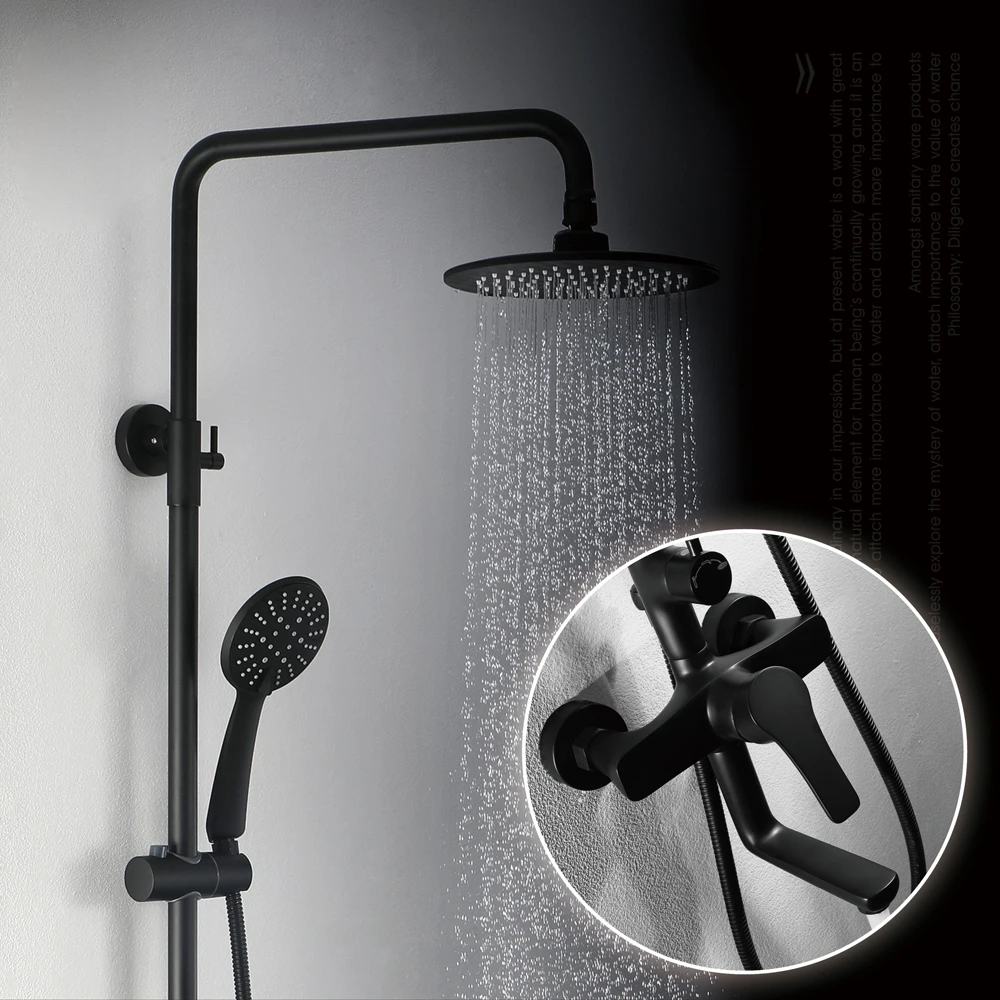 

Wall Mounted Black Shower Faucets Set 10 Inch Ultra-thin Rainfall Shower Heads 304SUS Massage Rain Hand Hold Shower