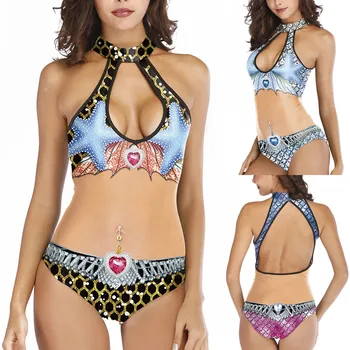 

Fashion Women Bikini Set One Piece High Waist Staggered Shoulder Jumpsuit Beach Bikini Купальник Женский Раздельный #F