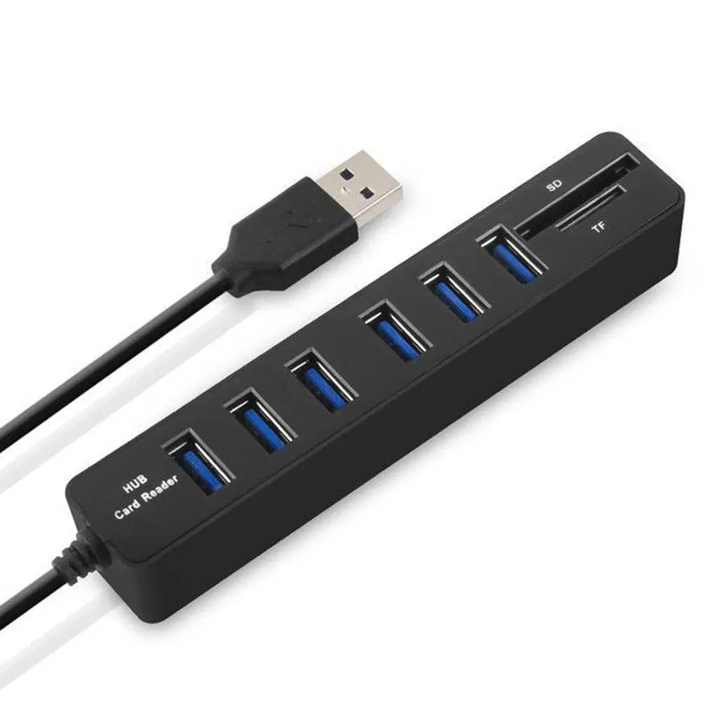 6 Port High Speed USB 2.0 Hub 8 Port With SD TF Memory Card Reader 3ft Cord
