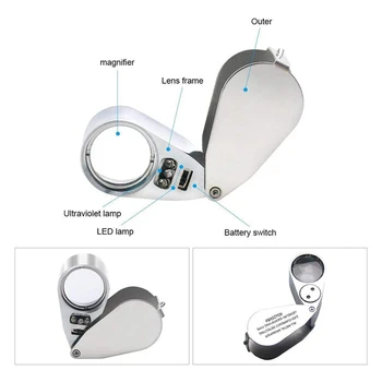 

3Pcs Metal Lighting Jewelry 40X Folding nifying Glass with LED and UV Light Currency-Detection/Jewelry Identification