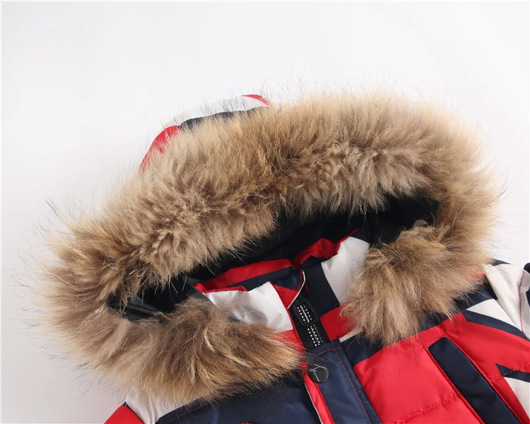 Пуховик для мальчиков и девочек; зимняя детская куртка на утином пуху с меховым воротником; теплая камуфляжная куртка с капюшоном для больших детей
