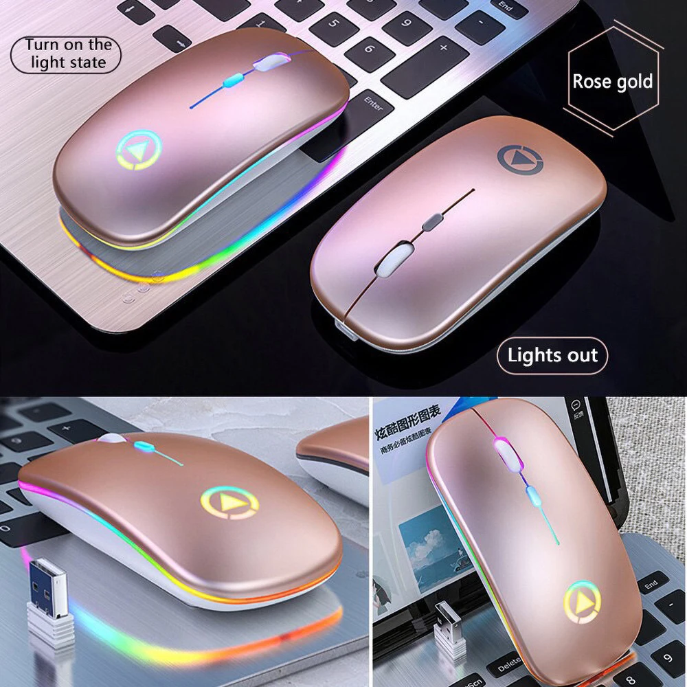 Wireless Mouse RGB Rechargeable Mouse Wireless Computer Mute Mouse LED Backlit Gaming Office Mouse Laptop Accessories silent wireless mouse